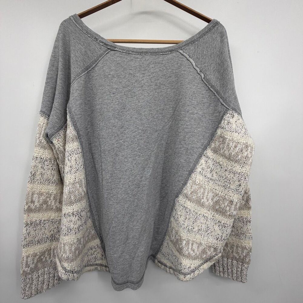Free People Gray Oversized Boxy Scoop Neck Long Sleeve Pullover Sweater Medium - Picture 6 of 10